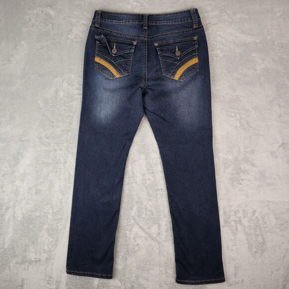 New Directions Weekend Jeans Womens 10 Dark Wash Denim Embroidered Flap Pockets - Picture 2 of 9